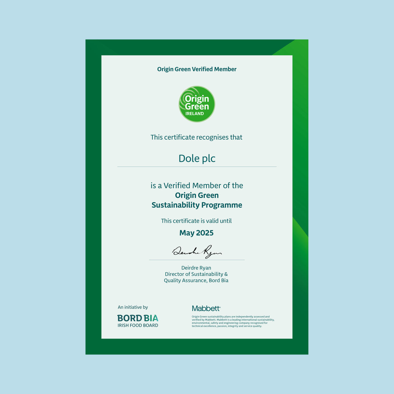 Origin Green Gold Certificate